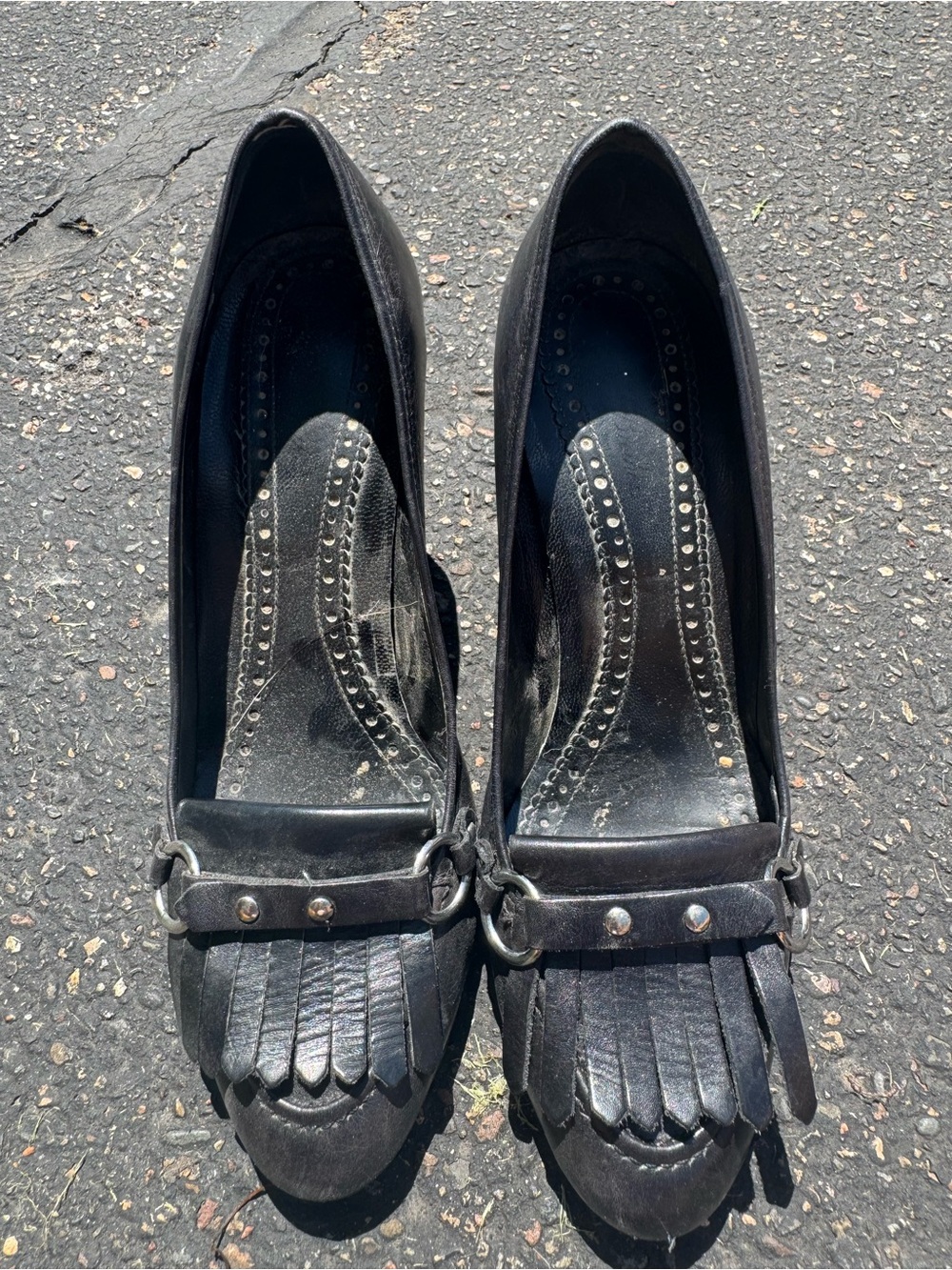 Brooks Brothers Black Fringe Loafers with Metal Bit and Studs